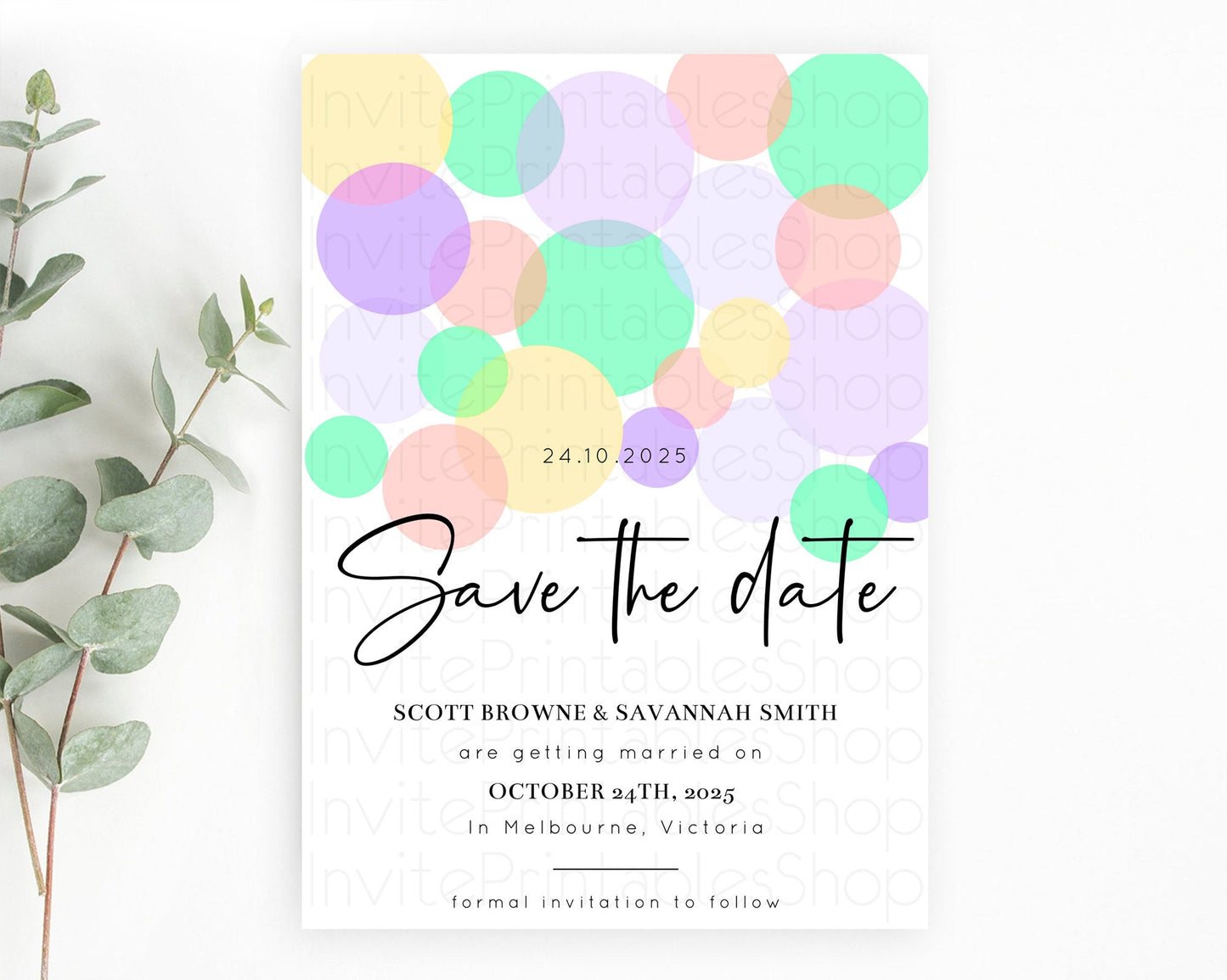 Pastel Confetti Save The Date Template Rainbow Colorful Sprinkles Party For 1st Birthday Baptism Baby Shower Wedding Bridal Shower D10380