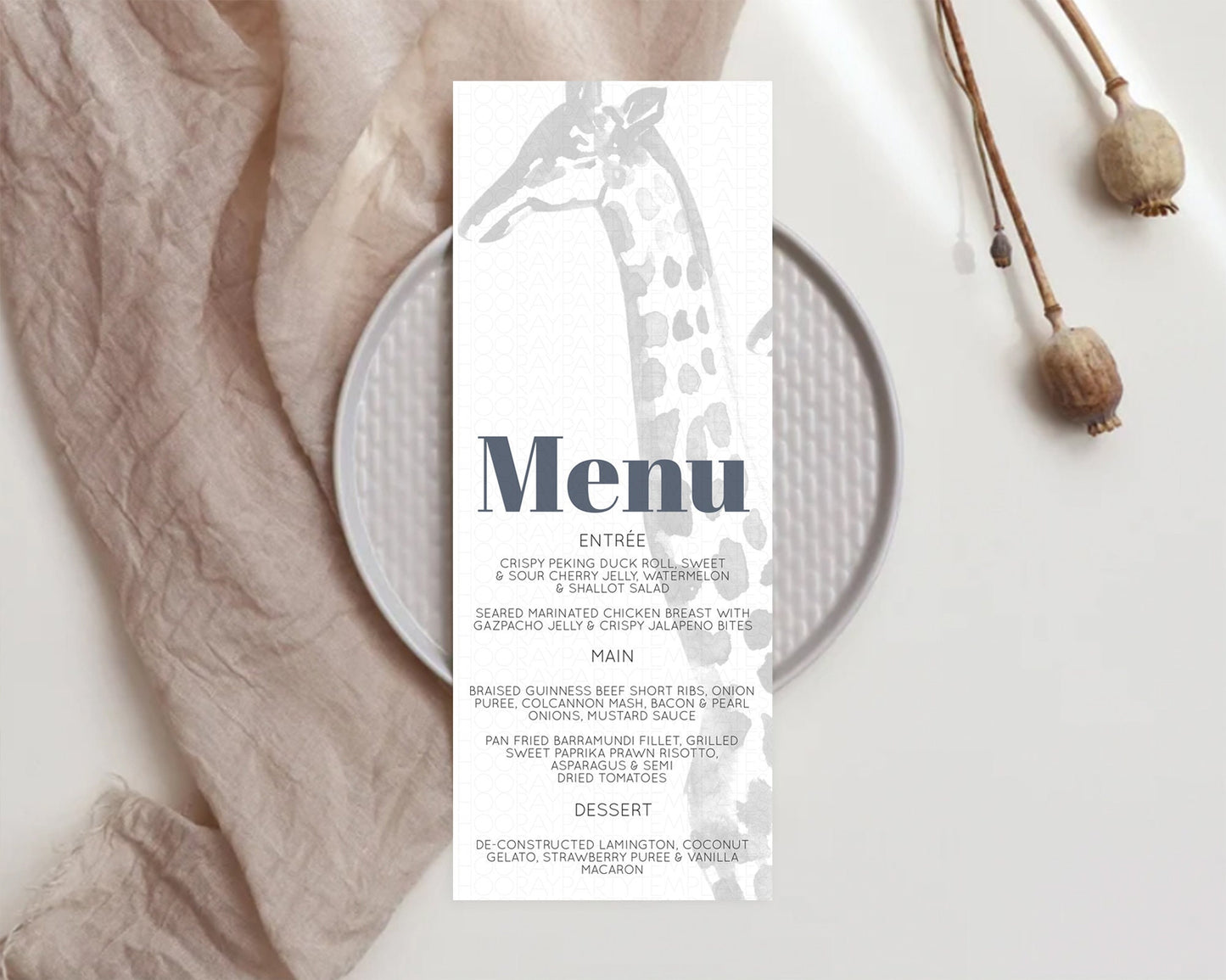 Giraffe Menu Giraffe Menu Template Giraffe Party Table Decor Safari Adventure Decor Zoo Giraffe Dinner Dessert Party Food Menu D10306