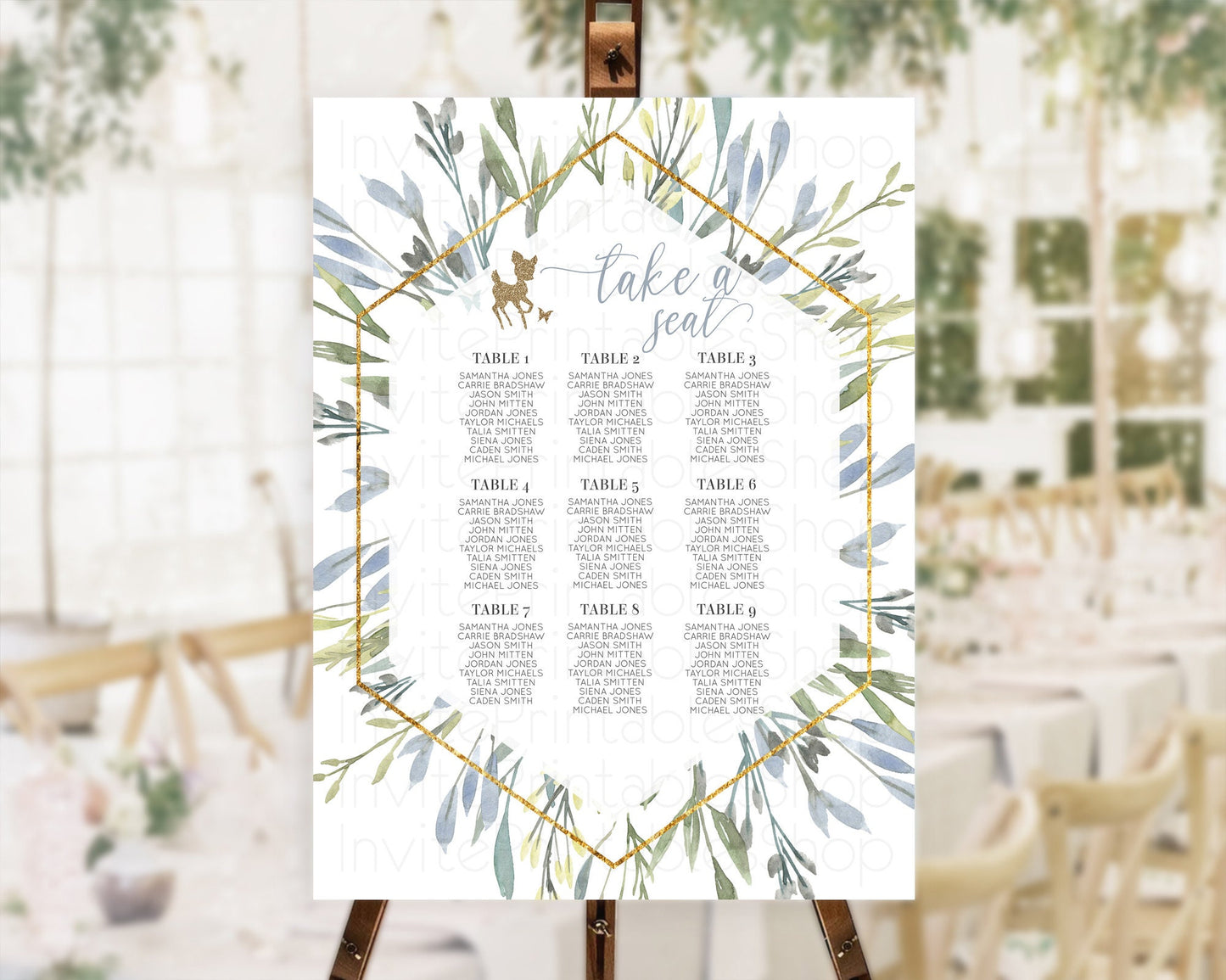 Fawn Seating Chart Deer Seating Chart Enchanted Forest Party Butterfly Pastel Flowers Whimsical Seating Chart Woodland Seating Sign D10534