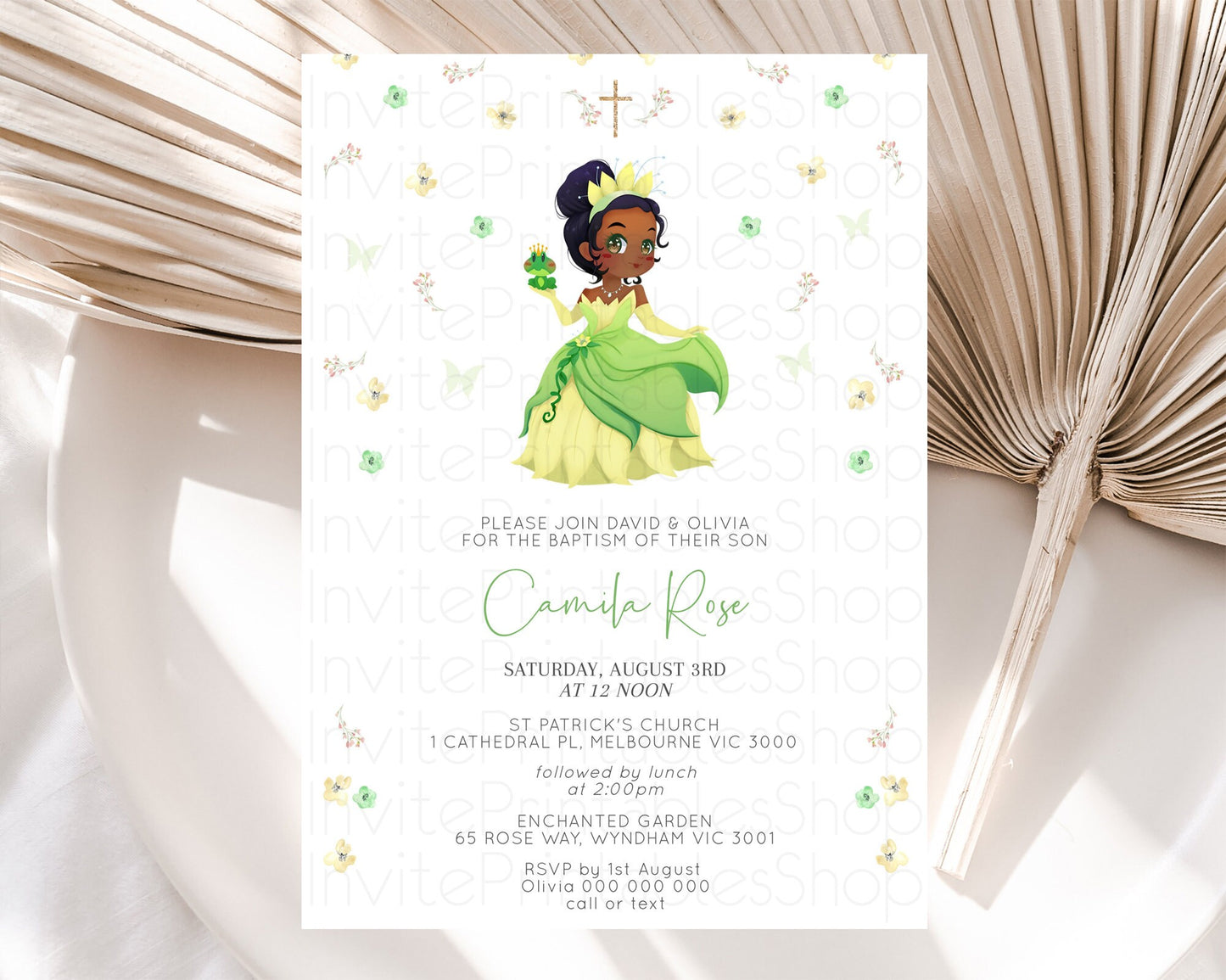 Princess Baptism Invitation Enchanted Castle Baptism 1st Birthday Invitation Royal Party Pastel Floral Secret Garden Christening D10348