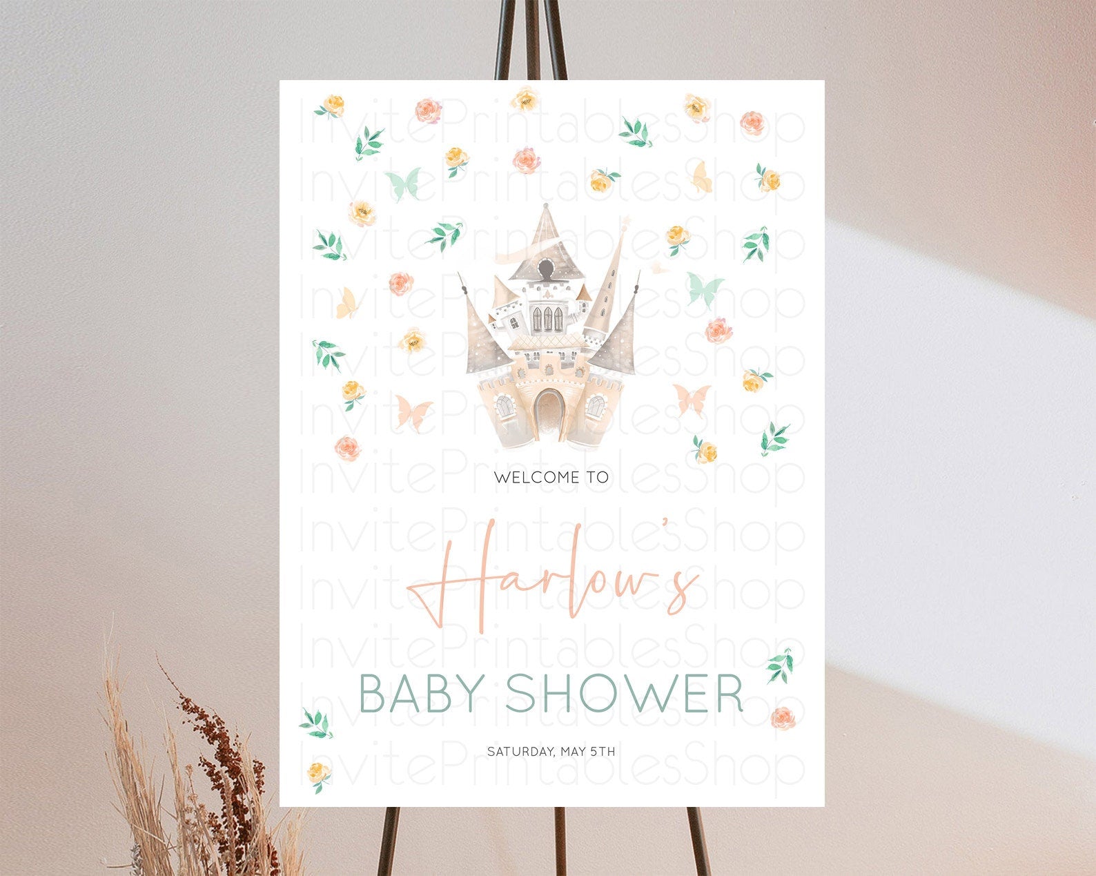 Editable Princess Baby Shower Welcome Sign Castle Welcome Board Secret Garde