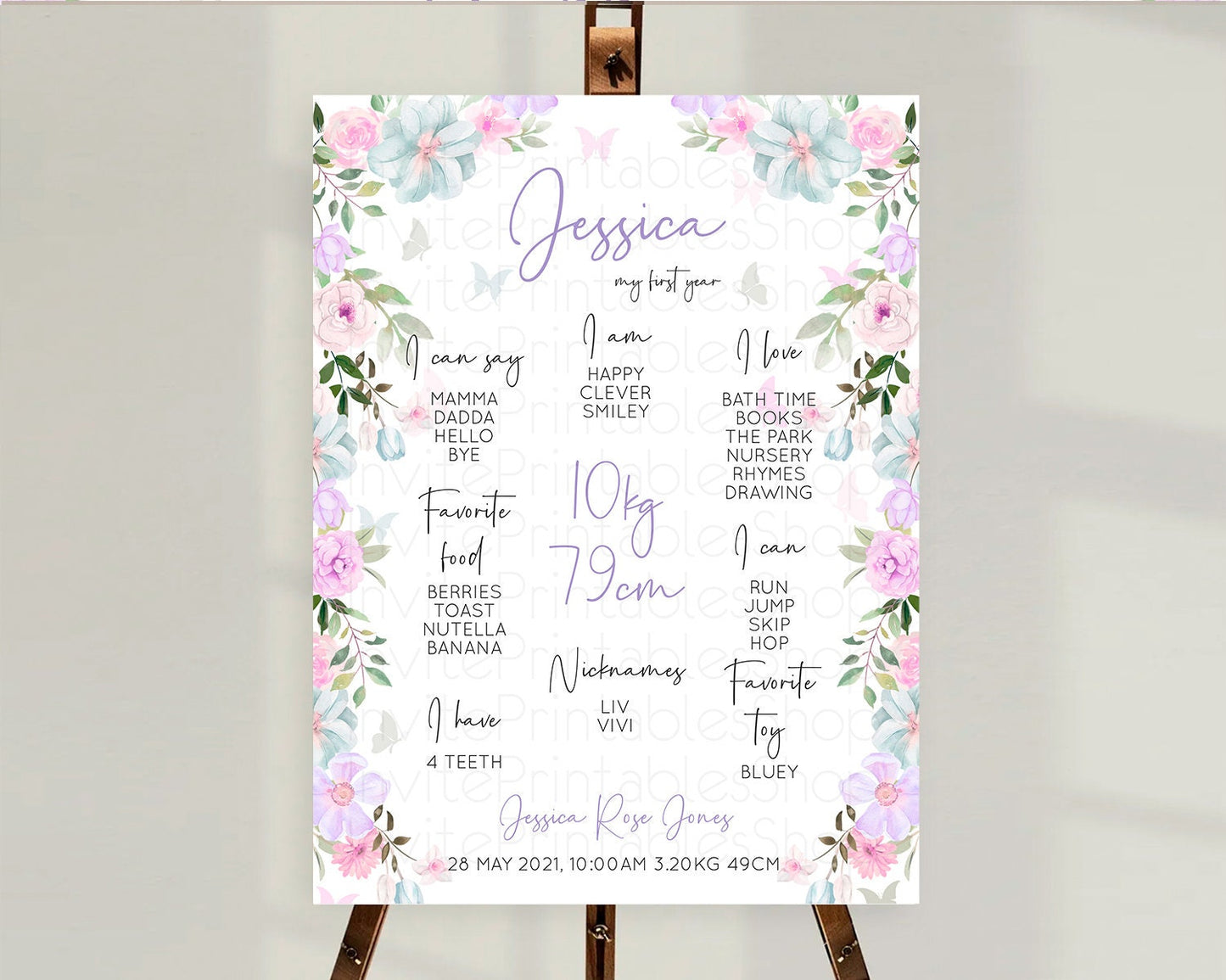 Secret Garden Milestone Board Wildflower First Birthday Milestone Poster Pastel Flowers Milestone Boho Wildflower 1st Birthday Sign D10494