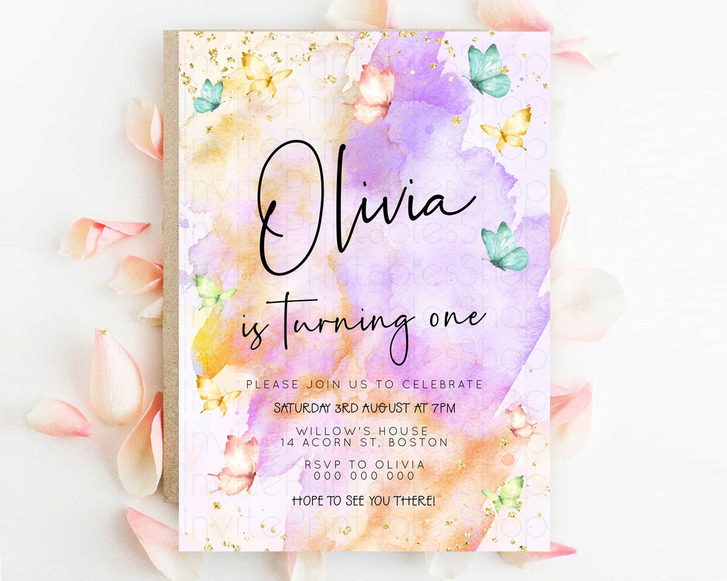 Pastel Butterfly Birthday Invitation Butterfly Birthday Invitation Whimsical Butterfly Enchanted Garden 1st 2nd Birthday Invitation D23206