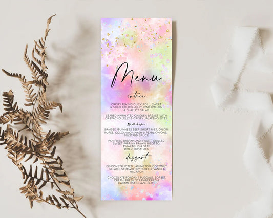 Editable Pastel Menu Pastel Rainbow Menu Template Colorful Pastel Table Deco