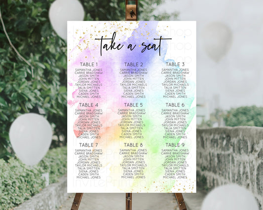 Editable Rainbow Seating Chart Pastel Seating Chart Colorful Pastel Watercol