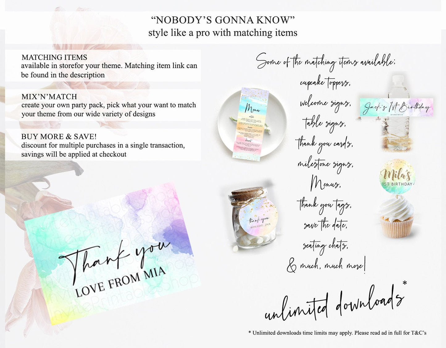 Pastel Thank You Rainbow Thank You Card Colorful Pastel Birthday Thank You Card Confetti Watercolor Pastel Teacher Thank You Cards D10157