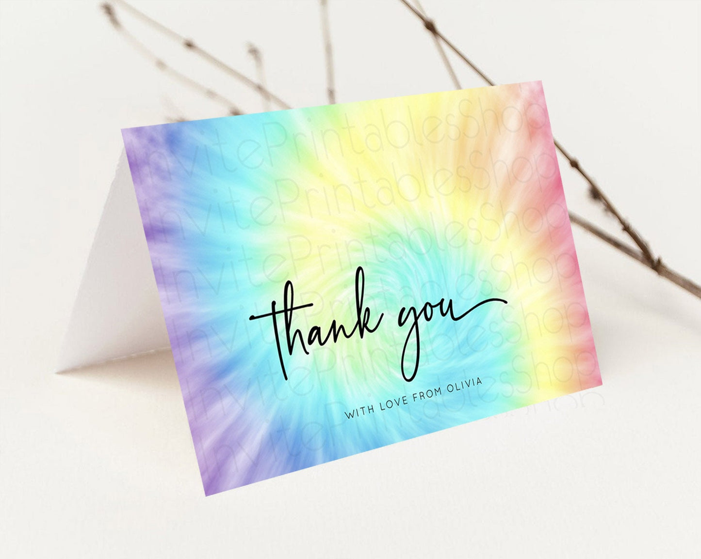 Tie Dye Thank You Rainbow Tie Dye Thank You Card Pastel Birthday Thank You Colorful Pastel Cards Rainbow Teacher Thank You Card D10578