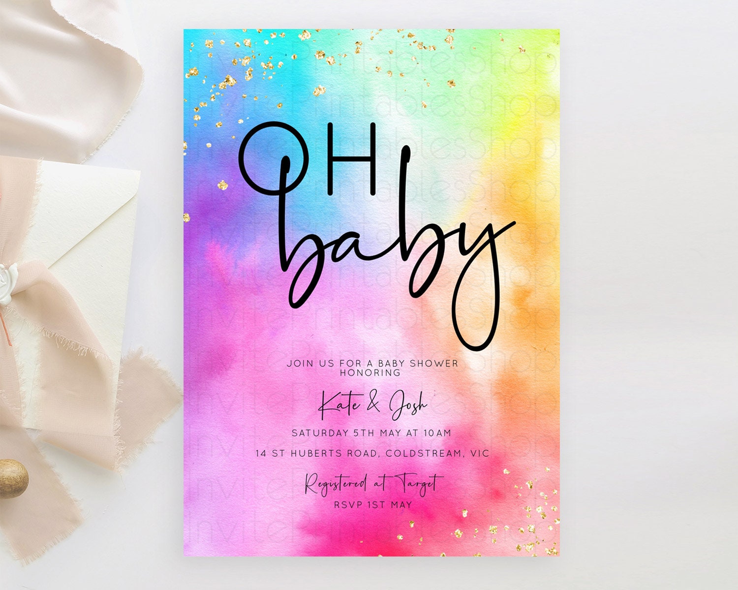 Editable Pastel Baby Shower Invitation Rainbow Baby Shower Invitation Colorf