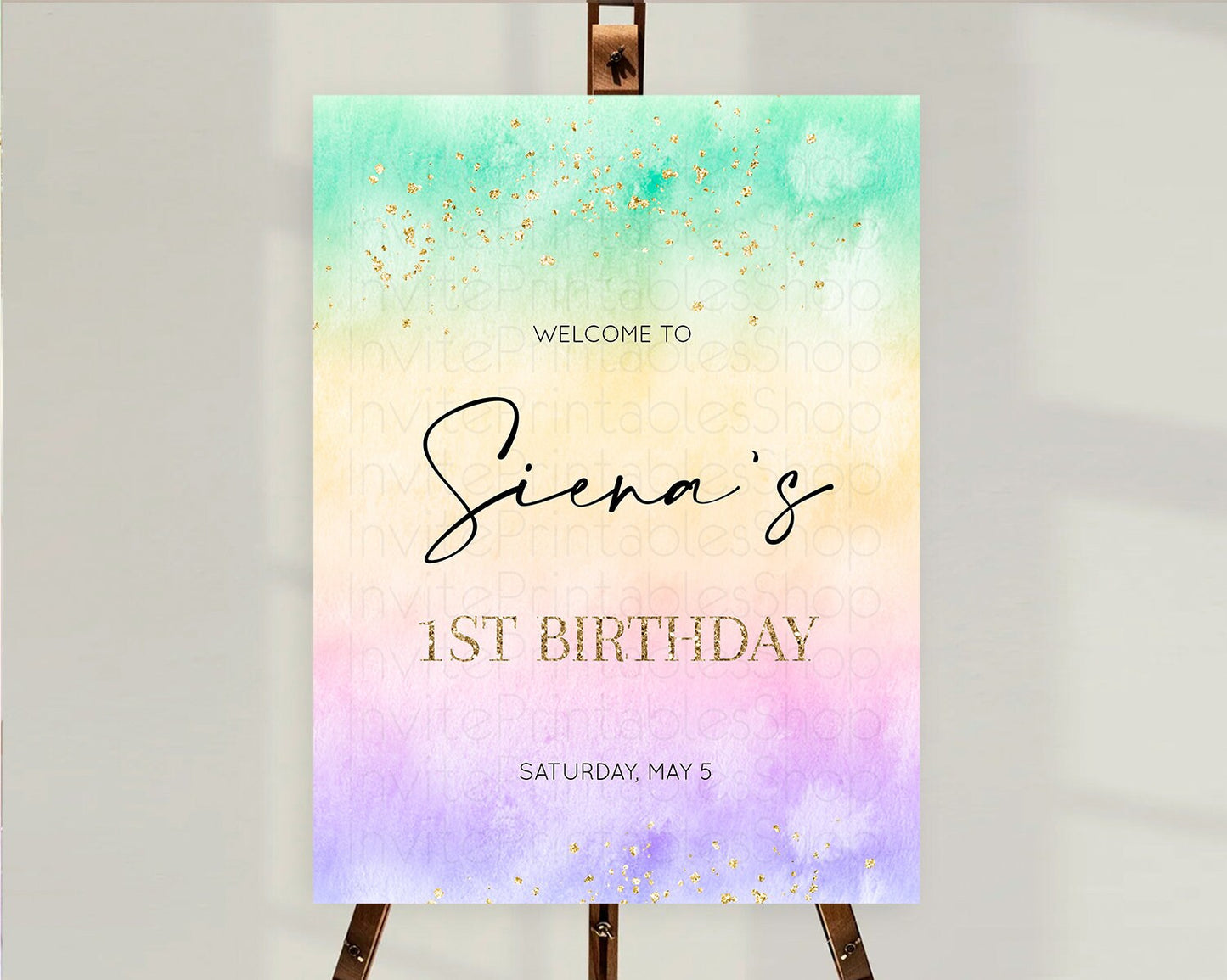 Pastel Welcome Sign Pastel Rainbow Welcome Sign Colorful Rainbow Confetti Watercolor Glitter Pastel First Birthday Welcome Sign D10481