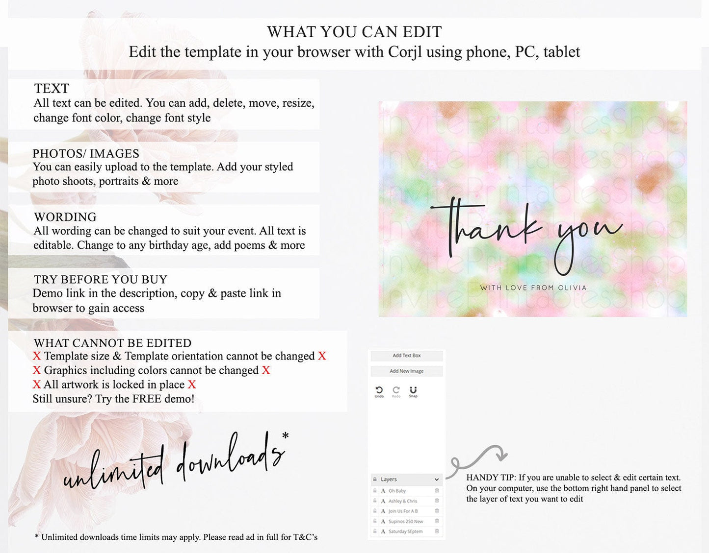 Pastel Thank You Rainbow Thank You Card Colorful Pastel Birthday Thank You Card Confetti Watercolor Pastel Teacher Thank You Cards D10698