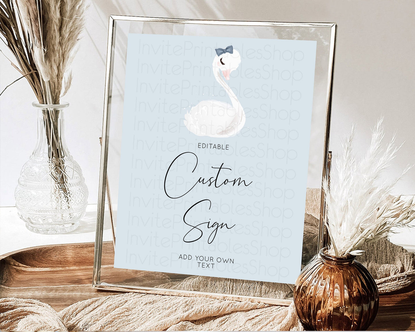 Editable Swan Table Sign Decor Swan Princess Ballet Party Enchanted Swan Lak