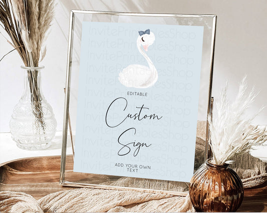 Editable Swan Table Sign Decor Swan Princess Ballet Party Enchanted Swan Lak