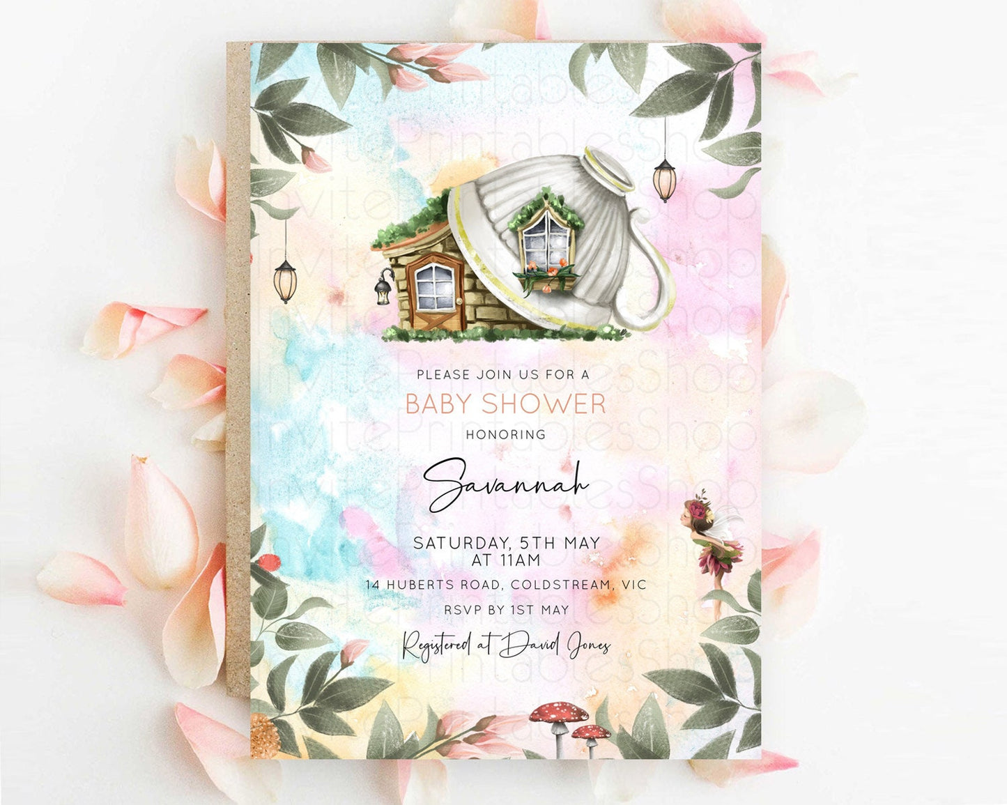 Fairy Baby Shower Invitation Pastel Fairy Invites Fairy Tea Party Fairy Garden Theme Secret Garden Enchanted Garden Floral Butterfly D10555