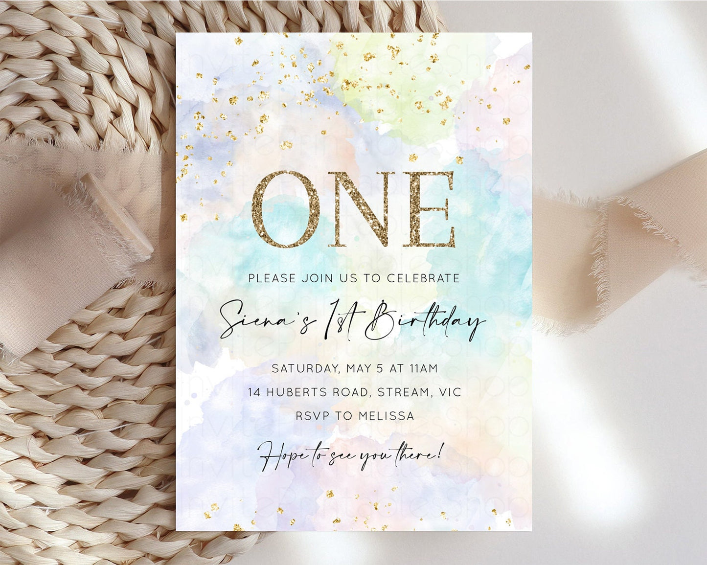 Pastel Rainbow Birthday Invitation Pastel Birthday Invite Ombre Rainbow Invite Colorful Watercolor Invite Glitter Invite 1st 2nd 3rd K591