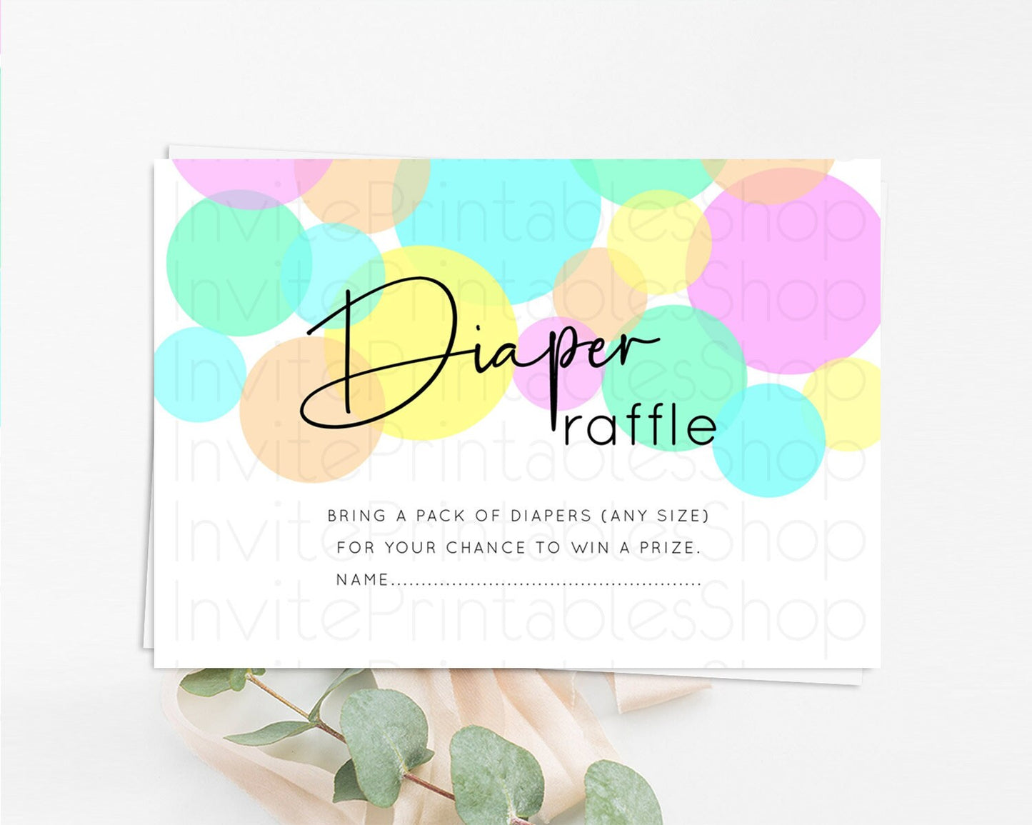 Rainbow Diaper Raffle Card Pastel Sprinkles Diaper Raffle Insert Rainbow Confetti Diaper Ticket Colorful Bubbles Pastel Raffle Game D10409