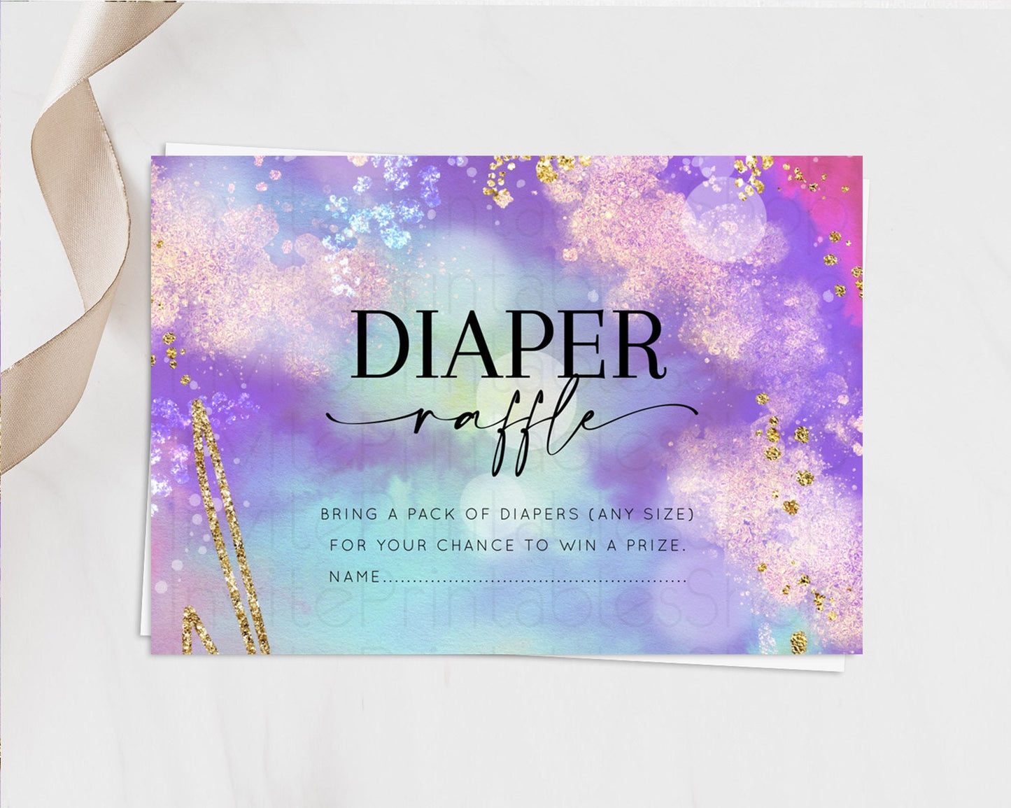 Rainbow Diaper Raffle Card Pastel Diaper Insert Colorful Pastel Watercolor Ombre Diaper Ticket Iridescent Sprinkles Raffle Game D10680