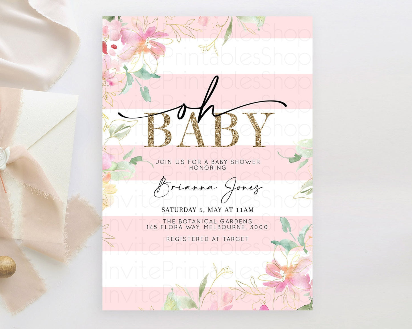 Wildflower Baby Shower Invitation Secret Garden Baby Shower Invitation Pastel Flowers Invite Enchanted Garden Shower Floral Theme D10301