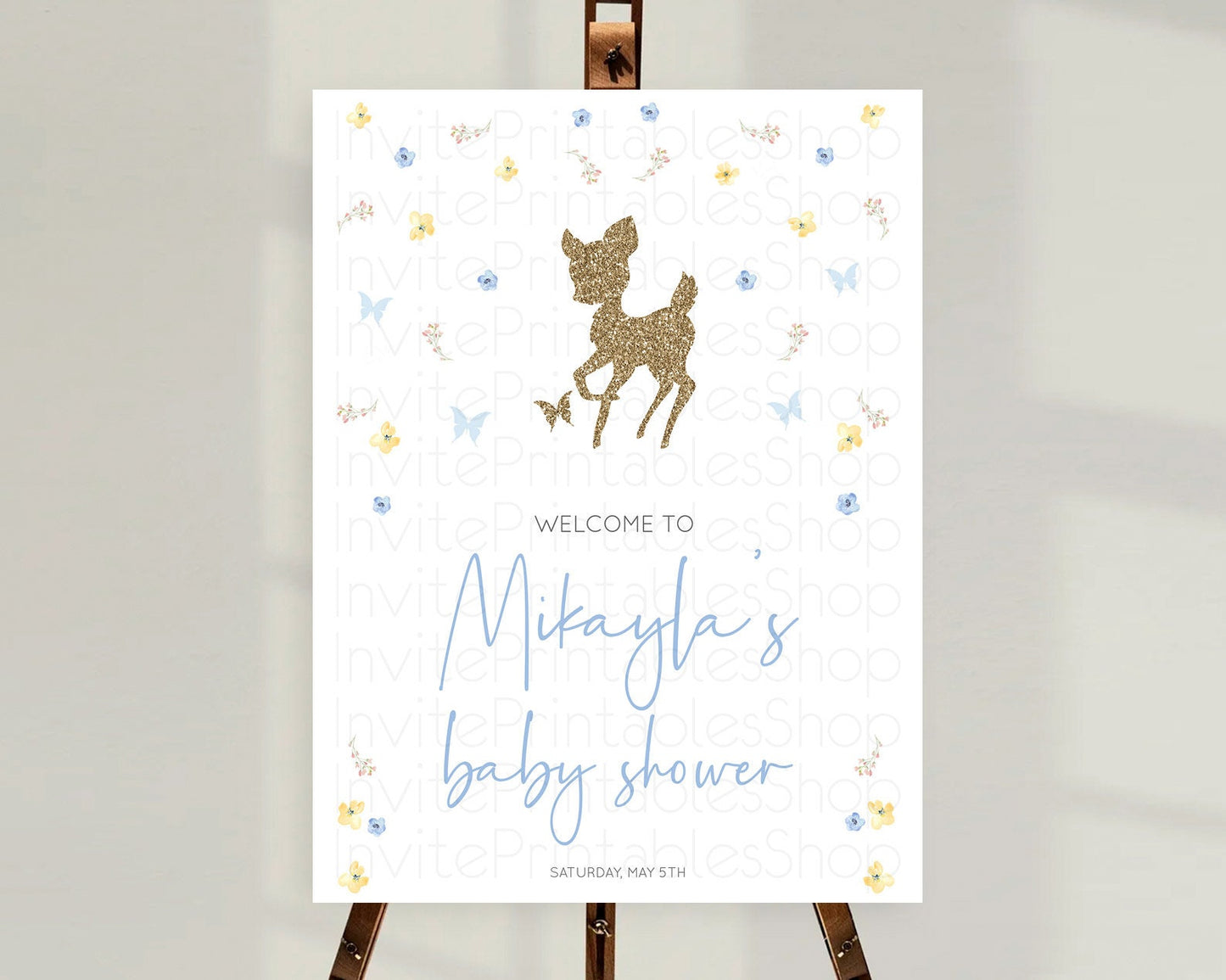 Fawn Baby Shower Welcome Sign Deer Welcome Board Floral Deer Welcome Poster Enchanted Forest Butterfly Pastel Floral Welcome Sign D10360