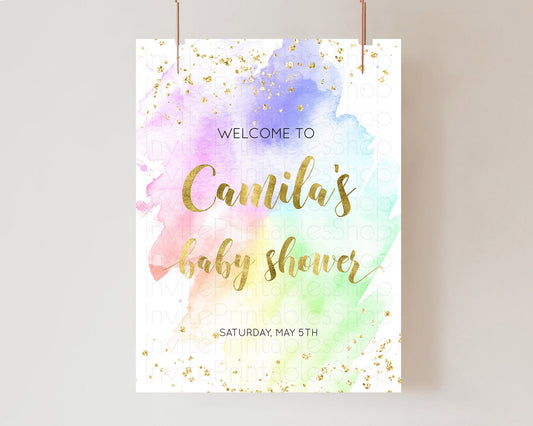 Pastel Baby Shower Welcome Sign Pastel Rainbow Welcome Sign Colorful Rainbow Confetti Watercolor Glitter Décor Pastel  Welcome Sign D10876