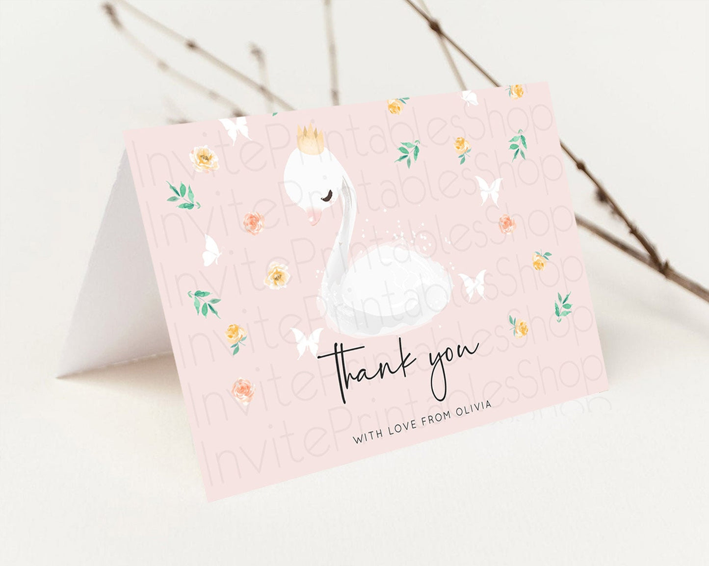 Swan Thank You Swan Princess Ballet Thank You Card Swan Lake Birthday Thank You Cards Secret Garden Pastel Floral Teacher Thank You D10388