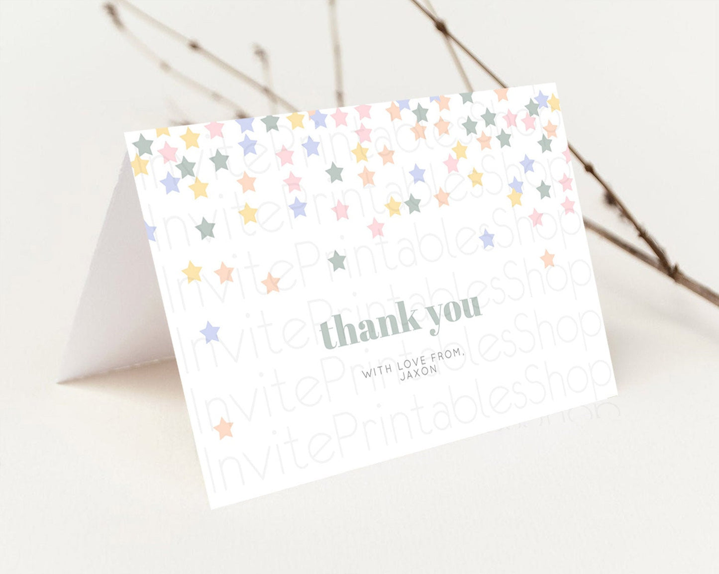 Star Thank You Card Pastel Stars Thank You Shooting Star Rainbow Colorful Confetti Twinkle Little Star Birthday Teacher Thank You D10795