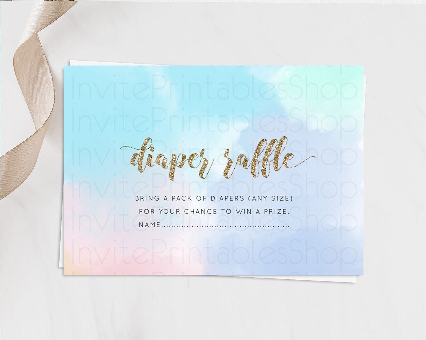 Pastel Diaper Raffle Card Pastel Rainbow Diaper Raffle Insert Colorful Ombre Watercolor Diaper Ticket Confetti Glitter Raffle Game D10378