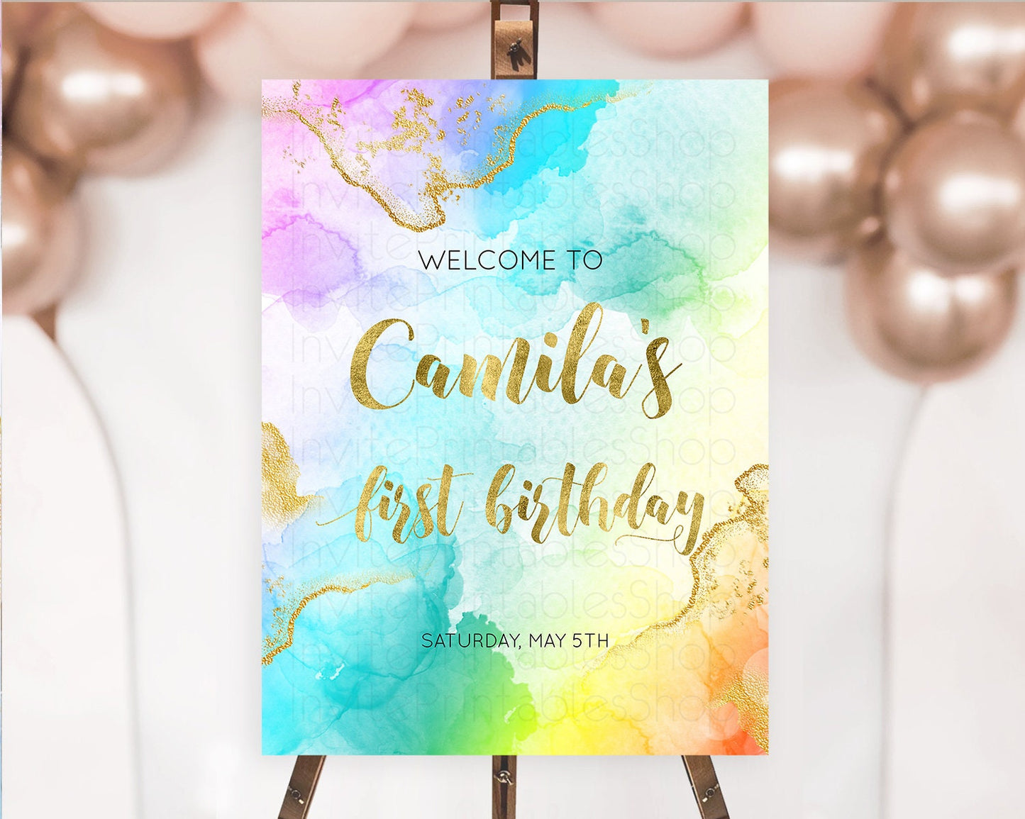 Pastel Welcome Sign Pastel Rainbow Welcome Sign Colorful Rainbow Confetti Watercolor Glitter Pastel First Birthday Welcome Sign D10392