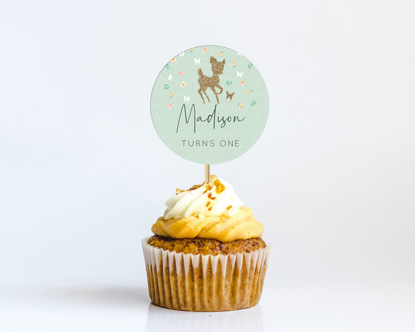 Fawn Cupcake Toppers Deer Cupcake Toppers Enchanted Forest Party Butterfly Pastel Flowers Woofland Cupcake Toppers First Birthday D10385