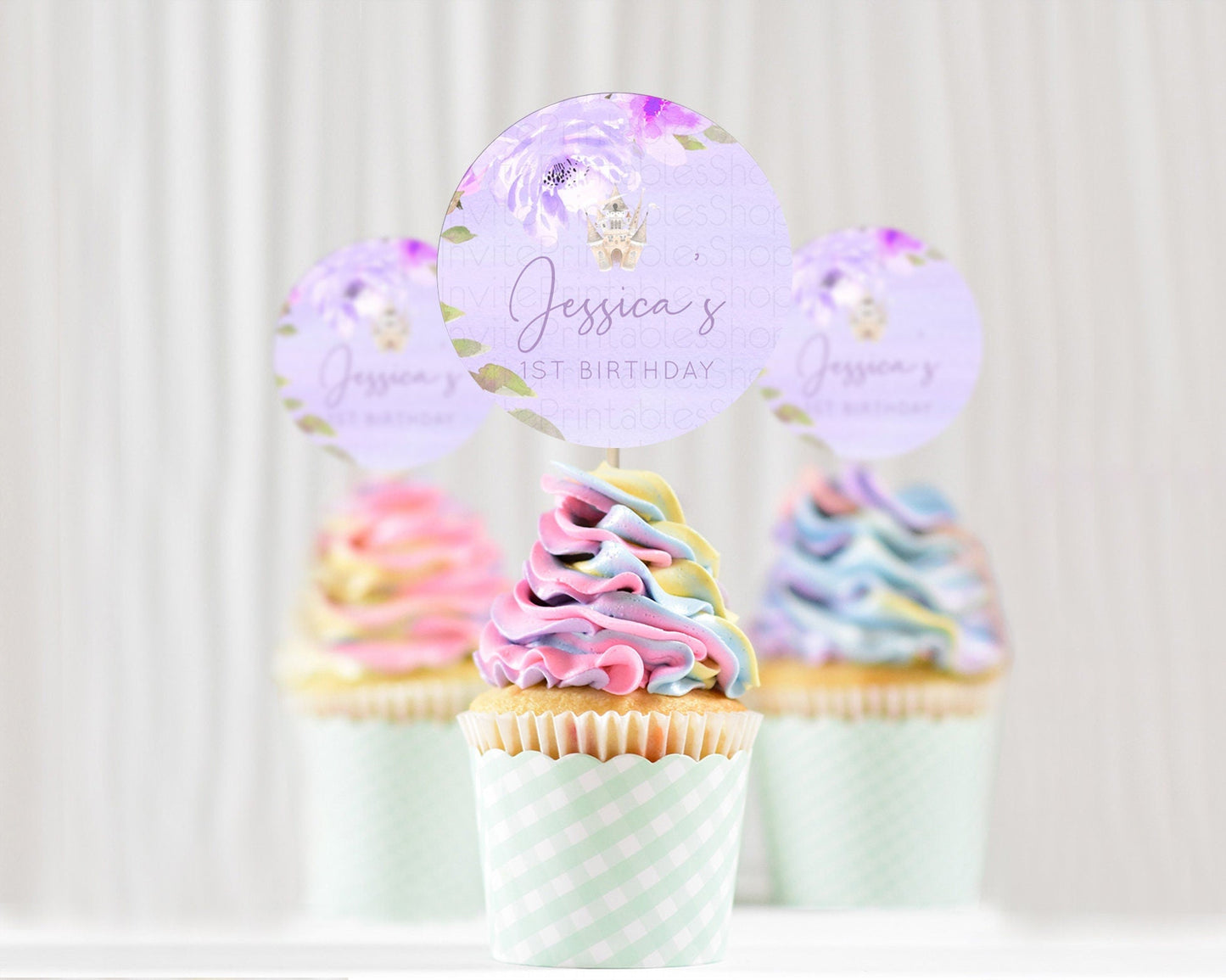 Princess Cupcake Toppers Castle Cupcake Toppers Royal Princess Decor Fairy Tale Enchanted Castle Pastel Floral Garden Table Number D10339