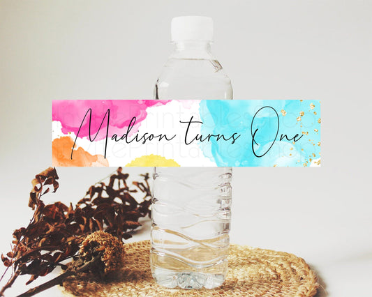 Editable Pastel Water Label Template Pastel Ombre Rainbow Watercolor Colorfu