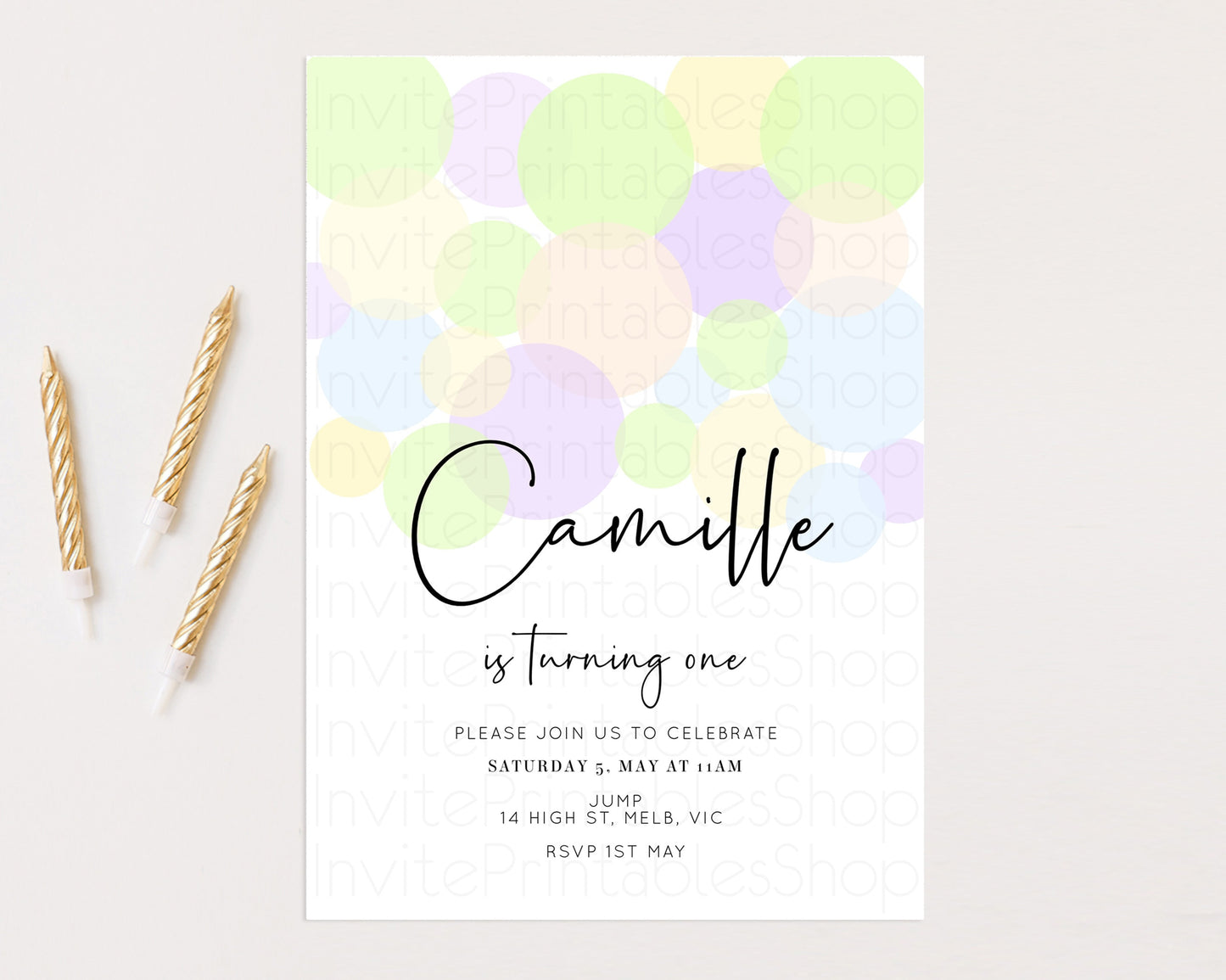 Bubbles Birthday Invitation Rainbow Confetti Invite Pastel Sprinkles Invite Pastel Colorful Art Fun Simple Birthday Invite 1st 2nd 3rd 208