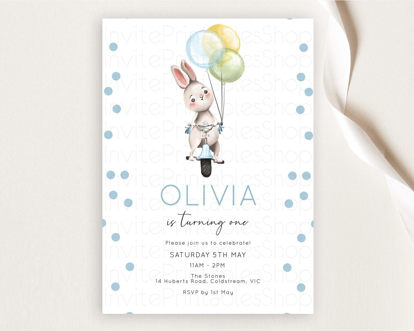 Bunny Birthday Invitation Pastel Bunny Invitation Bunny Balloon Invites Pastel Confetti Balloon Bunny Invites 2nd 1st First Birthday D10783