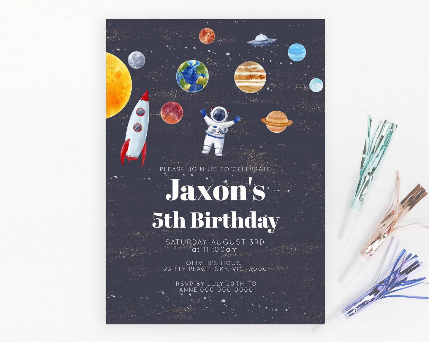 Space Birthday Invitation Space 1st Birthday Invites First Trip Around the Sun Invite Sky Stars Planets Milkyway Solar System Invite D10144