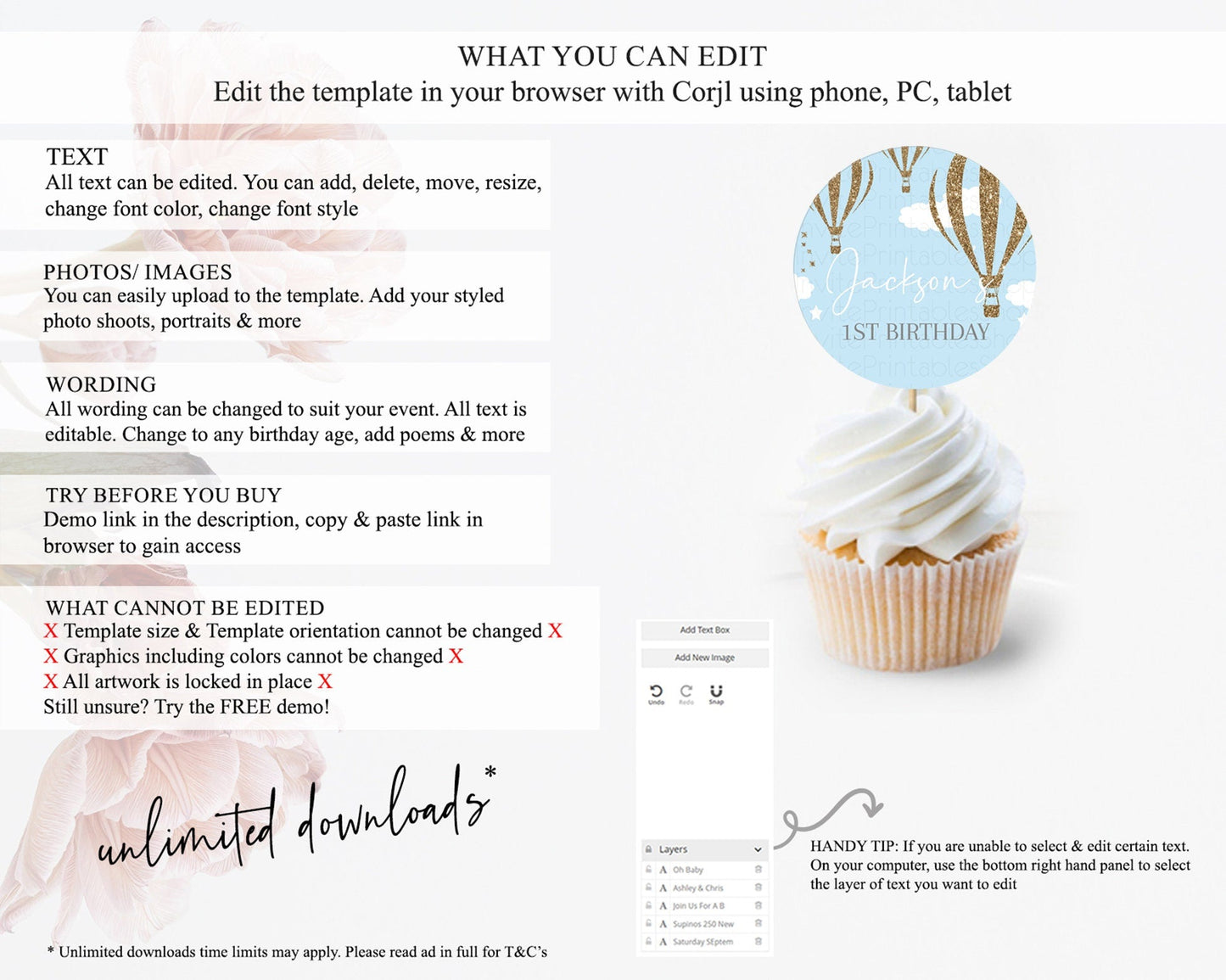 Hot Air Balloon Cupcake Toppers Adventure Awaits Up & Away Glitter Blue Watercolor Cupcake Topper Hot Air Balloon Party Decor D10332