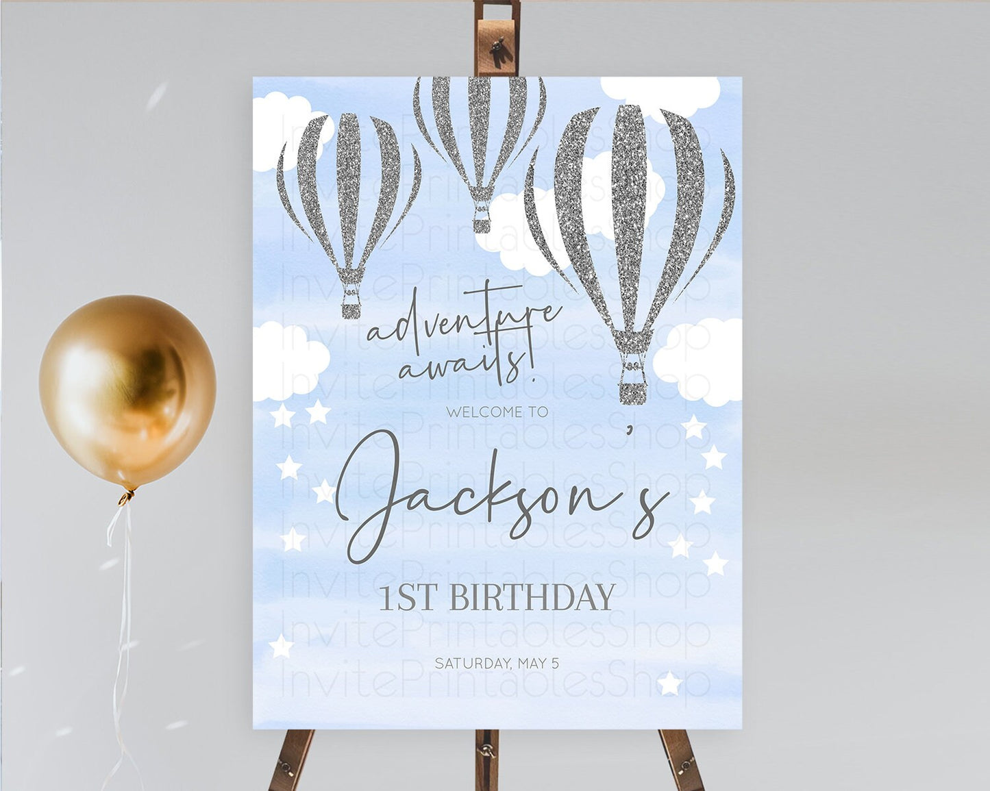 Editable Hot Air Balloon First Birthday Welcome Board Hot Air Balloon Welcom