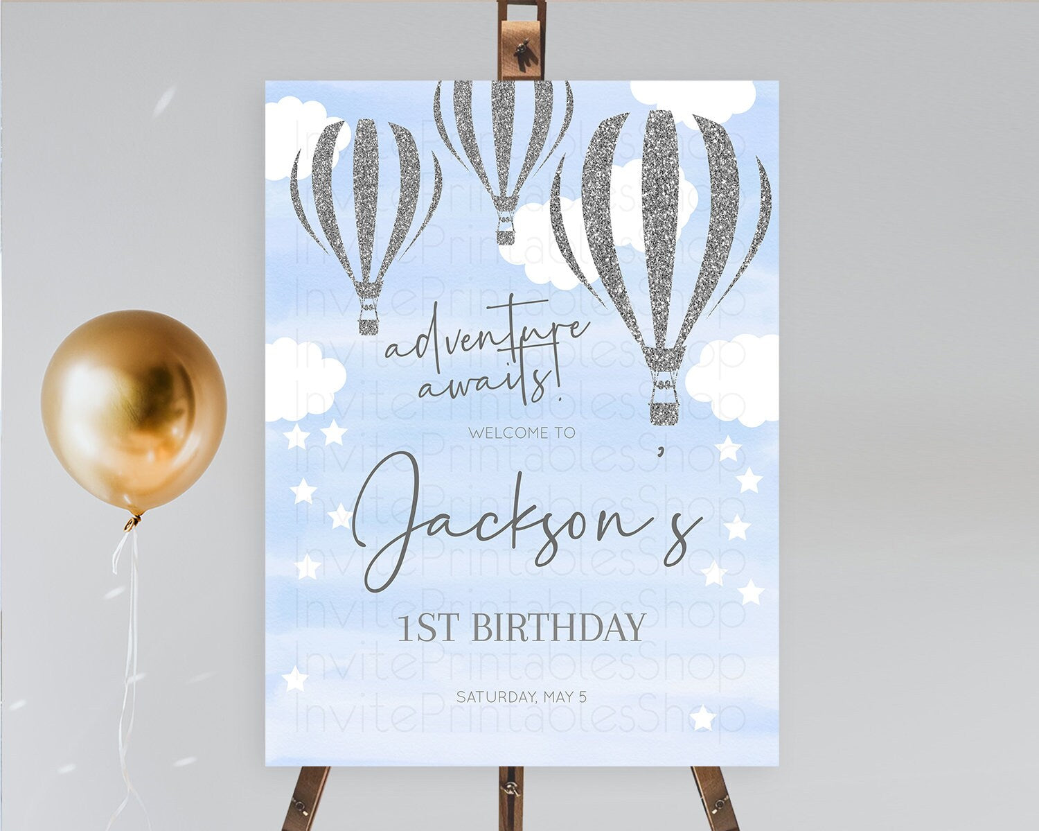 Editable Hot Air Balloon First Birthday Welcome Board Hot Air Balloon Welcom