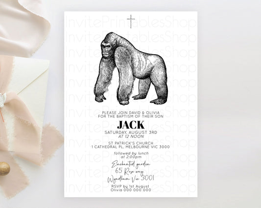 Gorilla Baptism Invitation Gorilla Baptism 1st Birthday Invitation Gorilla Jungle Adventure Christening Invitation Wild Zoo Theme D10855