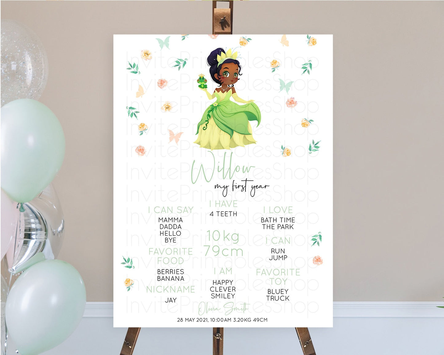 Princess First Birthday Milestone Poster Castle Milestone Board Secret Garden Enchanted Castle Pastel Floral Garden First Birthday D10358