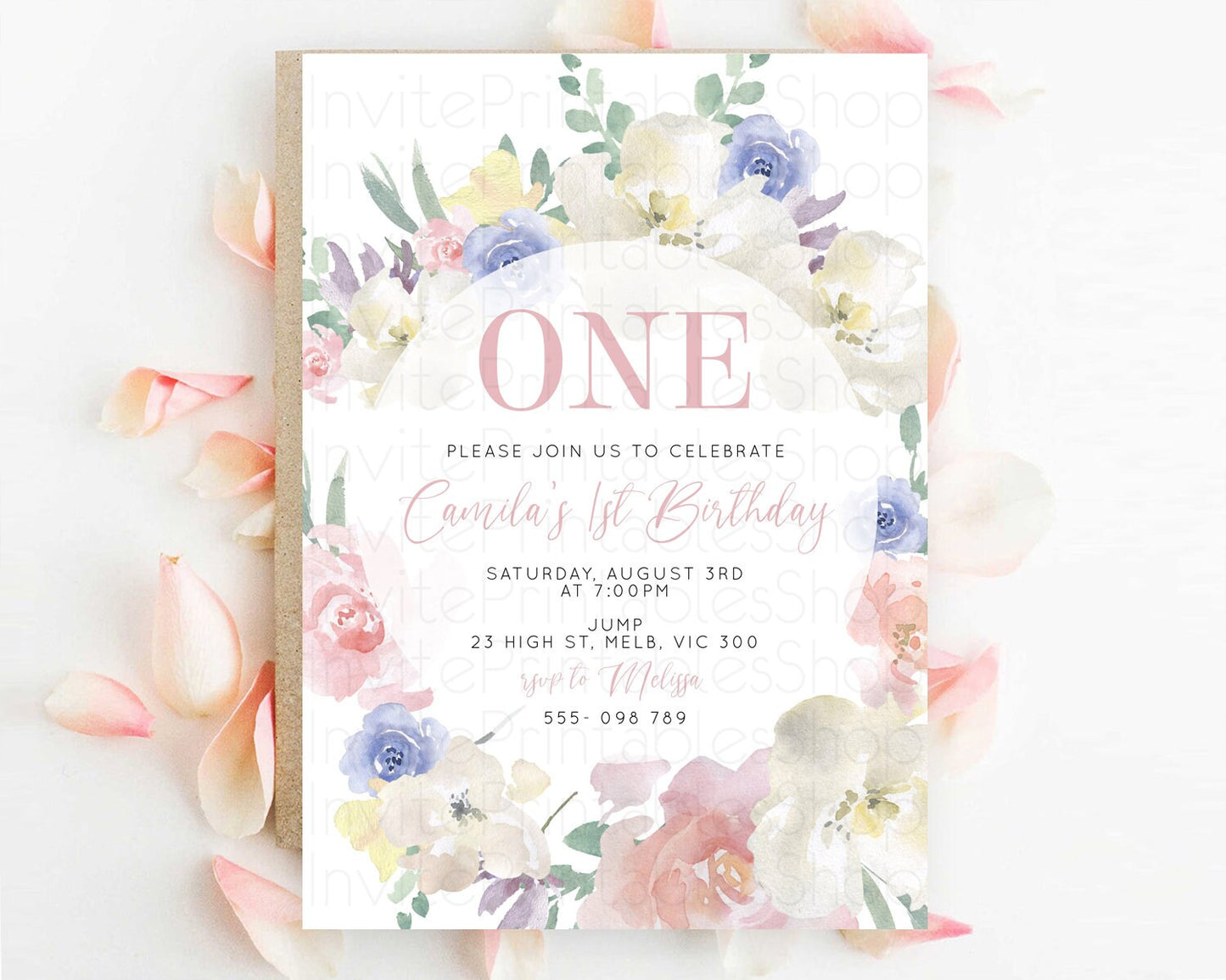 Secret Garden Invitation Wildflower Birthday Invitation Pastel Flowers Invite Enchanted Garden Boho Floral 3rd 2nd First Birthday D10841