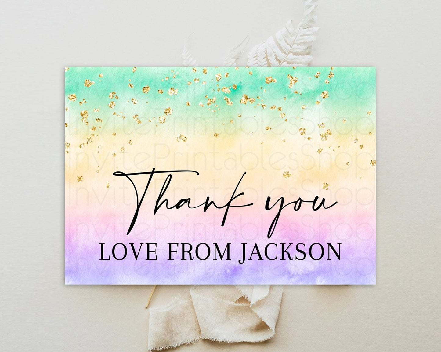 Pastel Thank You Rainbow Thank You Card Colorful Pastel Birthday Thank You Card Confetti Watercolor Pastel Teacher Thank You Cards D10481