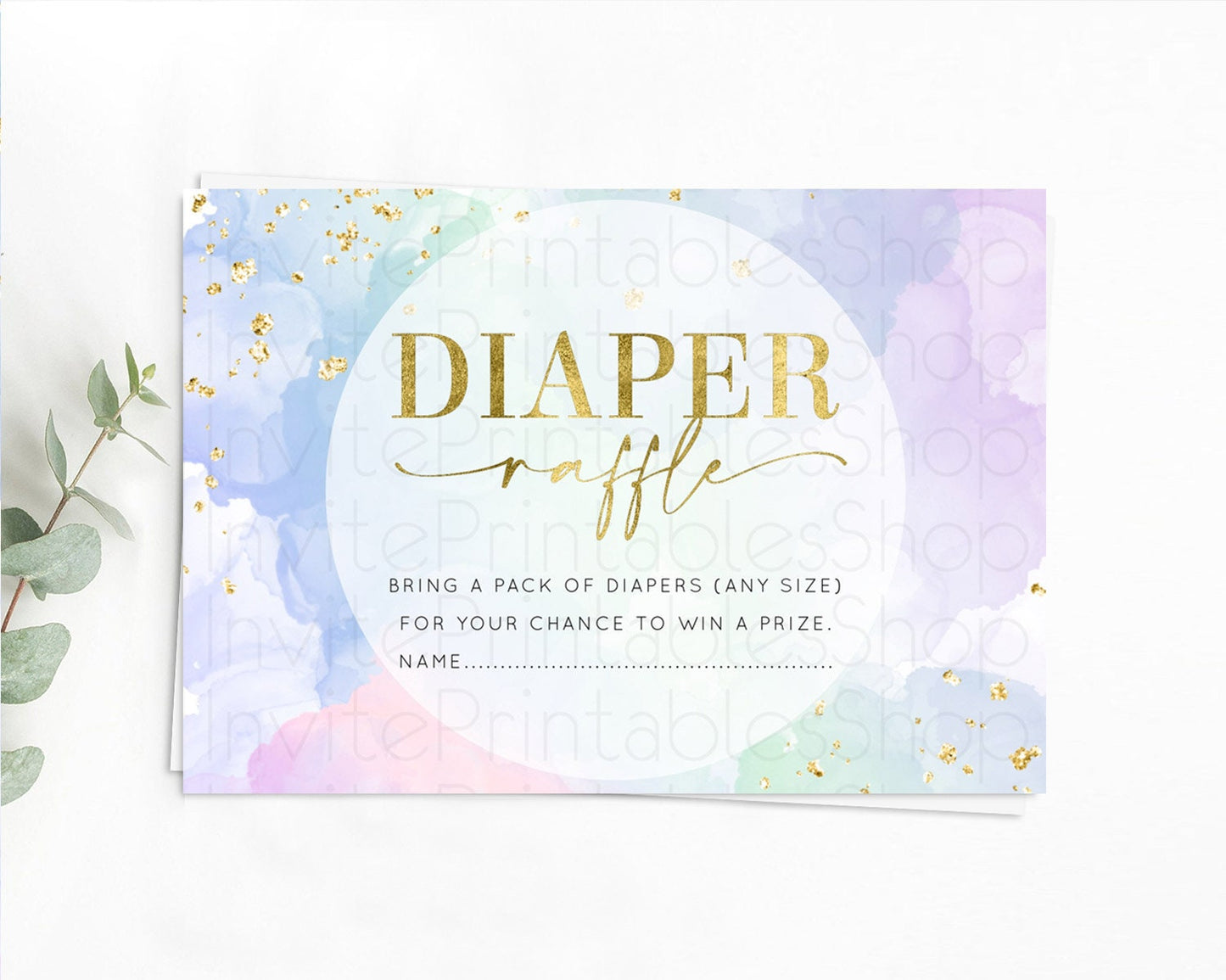 Pastel Diaper Raffle Card Pastel Rainbow Diaper Raffle Insert Colorful Ombre Watercolor Diaper Ticket Confetti Glitter Raffle Game D10624