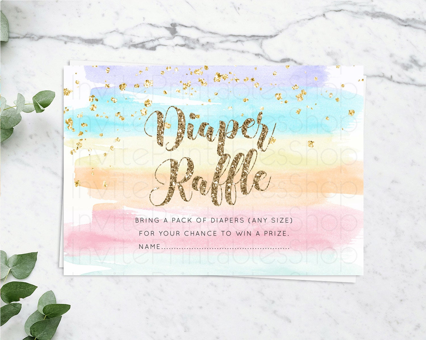 Pastel Diaper Raffle Card Pastel Rainbow Diaper Raffle Insert Colorful Ombre Watercolor Diaper Ticket Confetti Glitter Raffle Game D10508