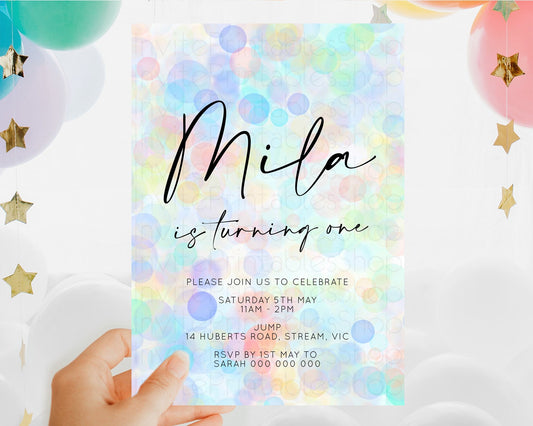 Pastel Birthday Invitation Bath Bomb Party Invitation Pastel Bubbles Invitation Watercolour Invitation 3rd 2nd 1st First Birthday D10446