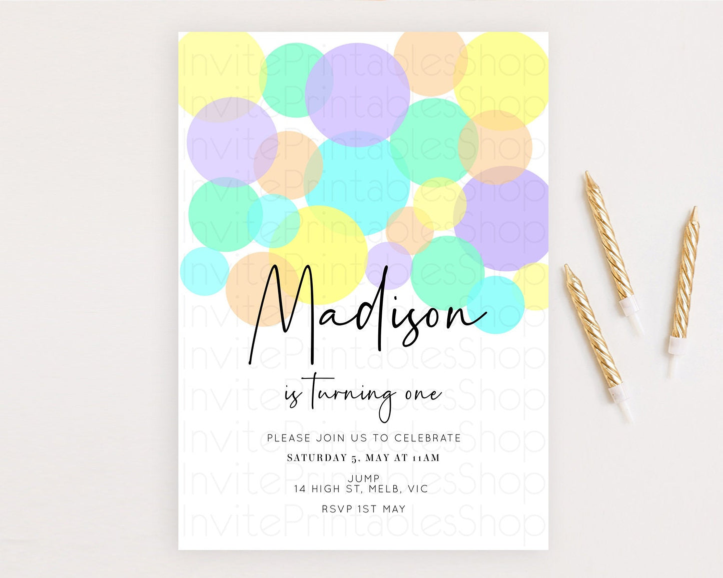 Pastel Birthday Invitation Pastel Confetti Birthday Invitation Bubbles Invitation Colorful Rainbow Confetti 2nd 1st First Birthday D10412