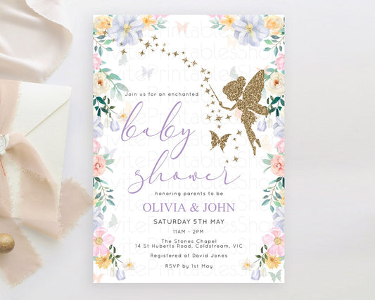 Fairy Baby Shower Invitation Pastel Fairy Invites Fairy Tea Party Fairy Garden Theme Secret Garden Enchanted Garden Floral Butterfly D10474