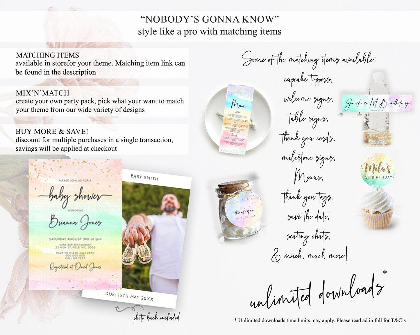 Pastel Baby Shower Invitation Rainbow Baby Shower Invitation Colorful Pastel Watercolor Invitation Gold Glitter Sprinkles Ombre D10591