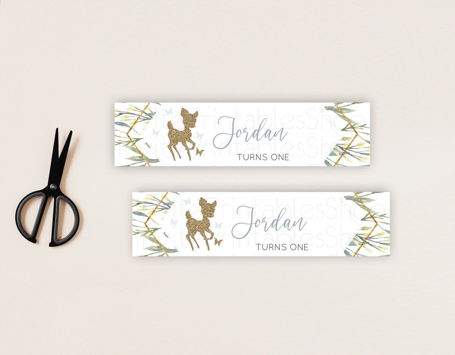 Fawn Deer Water Label Template Pastel Floral Deer Enchanted Forest Butterfly Party Decor Birthday Baptism Baby Shower Bridal Shower D10534