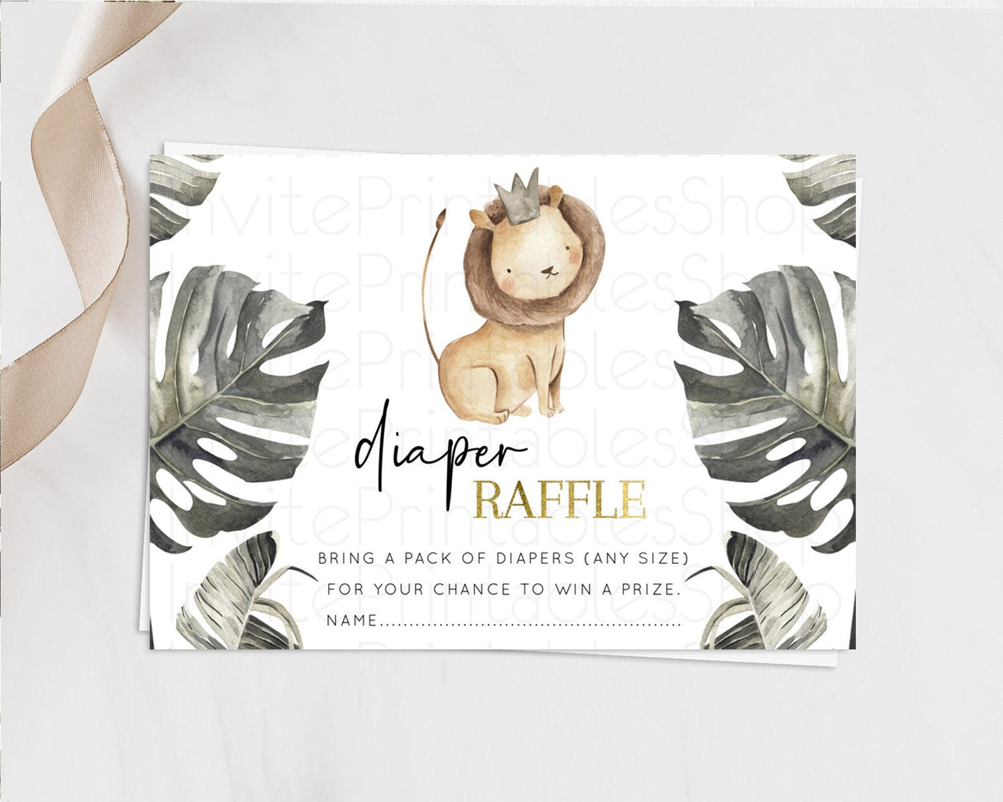 Lion Diaper Raffle Card Lion Diaper Raffle Insert Safari Lion Diaper Ticket Dried Palm Fern Safari Adventure Baby Shower Raffle Game D10599