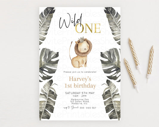 Editable Safari Birthday Invitation Lion Gorilla Elephant Rhino Tropical Pal