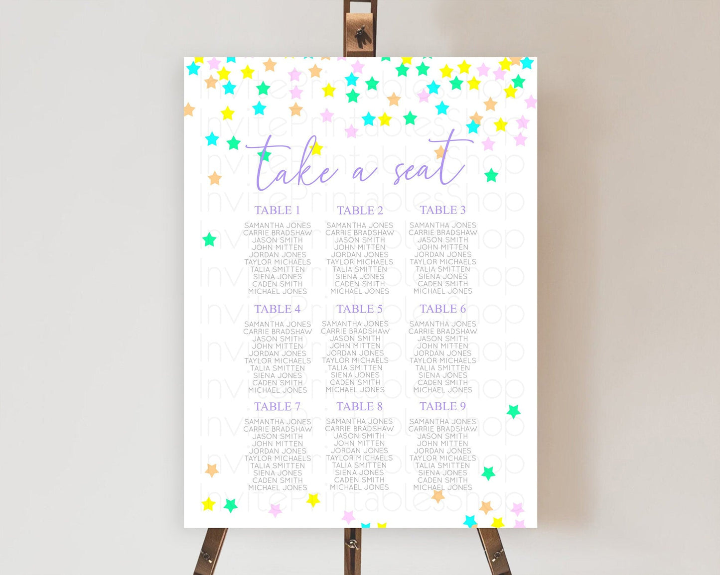 Star Seating Chart Pastel Stars Seating Chart Shooting Star Sprinkle Stars Rainbow Colorful Confetti Twinkle Little Star Decor D10394